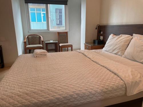 河内THỦY TÚ HOTEL的一间卧室设有一张大床和一个窗户。