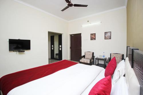 普里Hotel Sai Leela的一间卧室配有一张大床和一台平面电视