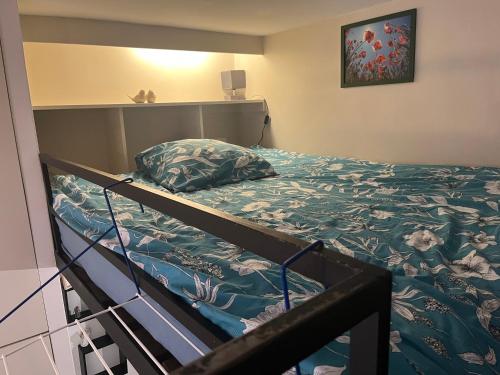 巴黎Charmant studio fonctionnel的一间卧室配有带枕头的双层床