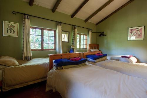 RhenosterhoekPaardeplaats Nature Retreat的一间客房配有两张床和一张沙发