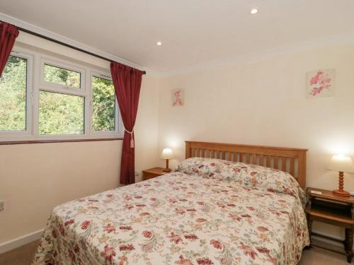 卡伦普顿Lapwing Lodge的一间卧室设有一张床和两个窗户。