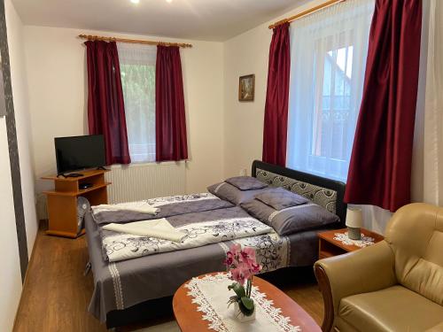 代姆延Vadrózsa Vendégház-Apartman的客厅配有床和沙发
