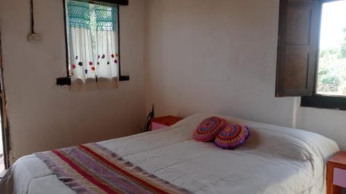 乌尼翁镇YANAY的一间卧室配有带两个 ⁇ 棘枕头的床