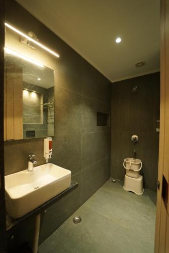 赖布尔HOTEL LAKSH的一间带水槽和卫生间的浴室