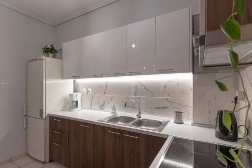 拉里萨Unique central apartment的厨房配有水槽和冰箱
