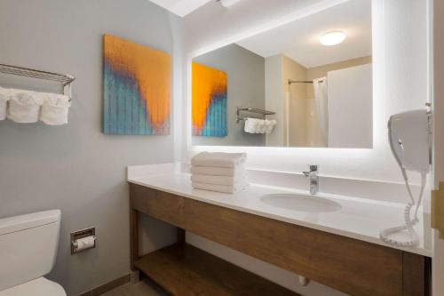 威尔明顿威尔明顿曼斯戴套房酒店的一间带水槽和镜子的浴室