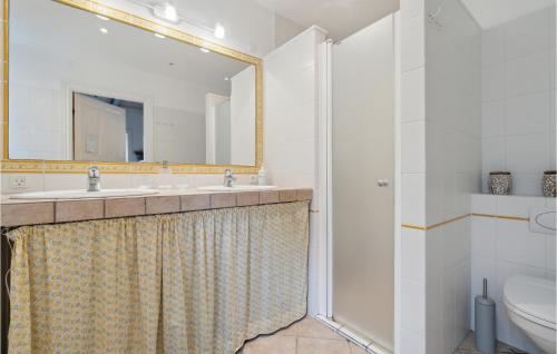 斯瓦讷克Gorgeous Apartment In Svaneke With House Sea View的一间带水槽、卫生间和镜子的浴室