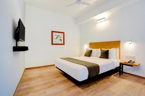 法里达巴德Super Townhouse 1092 Surajkund的一间酒店客房,配有一张床和一台电视