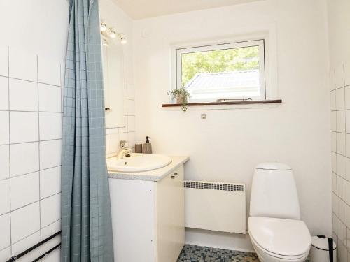 莱斯Holiday home Læsø的一间带卫生间、水槽和窗户的浴室