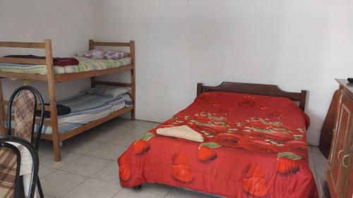 米纳斯Apartamento jorge lopez的一间卧室配有一张床和一张双层床。
