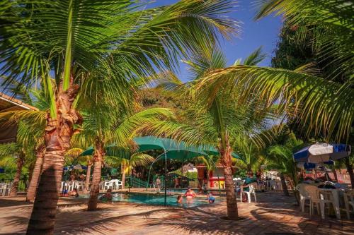 卡达斯诺瓦斯Caldas Novas - Piazza diRoma incluso acesso ao Acqua Park, Slplash e Slide的一组棕榈树,毗邻一个游泳池