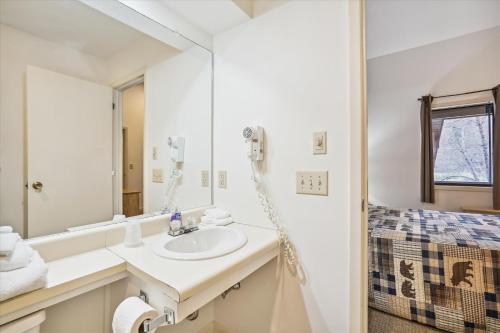 基灵顿Cedarbrook Deluxe Two Bedroom Suite with outdoor heated pool 20910的一间带水槽和镜子的浴室