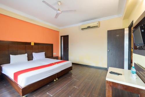 加尔各答Lake View Resort的一间卧室配有一张床和一台电视。
