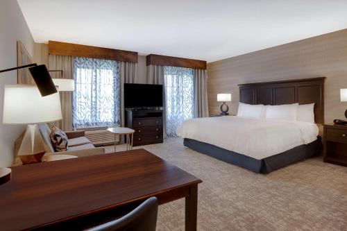 圣路易斯-奥比斯保汉普顿圣路易斯奥比斯波套房酒店的配有一张床和一张书桌的酒店客房