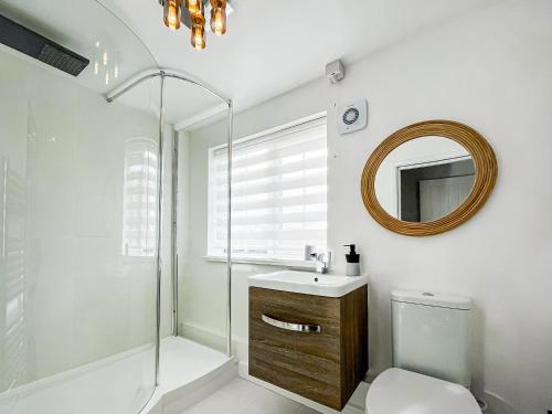 绍斯韦尔The Snug的带淋浴、卫生间和镜子的浴室