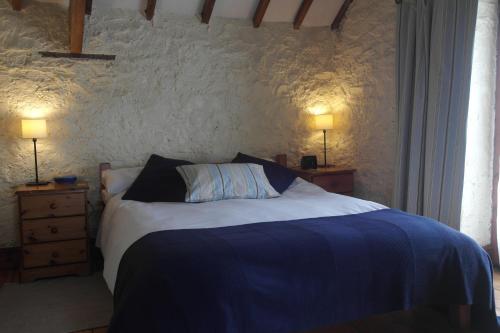 巴里The Old Barn的一间卧室配有一张带2个床头柜和2盏灯的床。