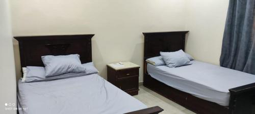阿布辛贝Banna House的一间卧室设有两张床和床头柜