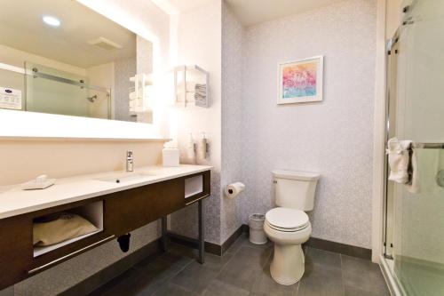 萨克拉门托萨克拉门托 - 奥本大道汉普顿酒店及套房的一间带卫生间、水槽和镜子的浴室