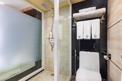 广州广州市荔湾区雀洲酒店的一间带卫生间和淋浴的浴室