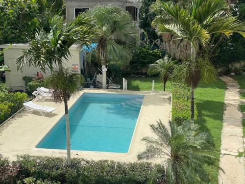 SalemReal Luxe Getaway-Club Caribbean的庭院内棕榈树游泳池