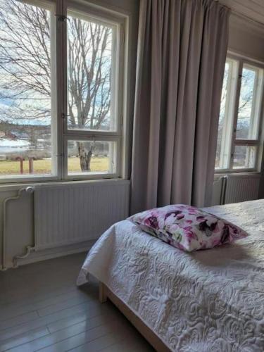 艾内科斯基Hietaman Vierastalo Marilyn的一间卧室配有一张带枕头和窗户的床