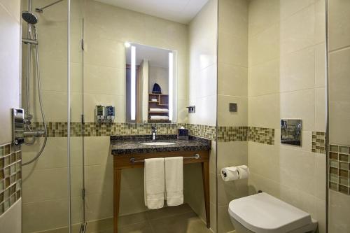 伊斯坦布尔希尔顿伊斯坦布尔阿塔科伊汉普顿酒店的一间带水槽、卫生间和淋浴的浴室