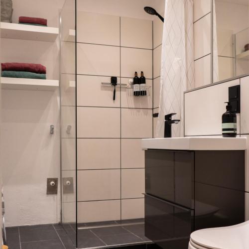 朗道因德普法尔茨M Apartment Charme - gemütlich geräumig heimisch的带淋浴和卫生间的浴室