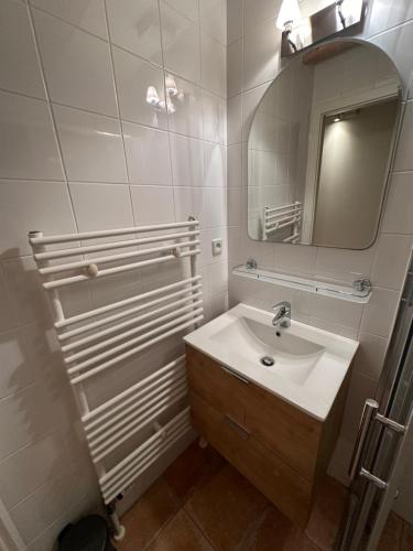 RekemVakantiewoning Waag的白色的浴室设有水槽和镜子