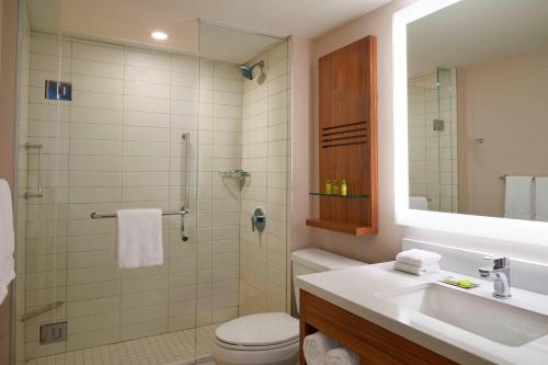 多伦多多伦多机场和会议中心万豪德尔塔酒店的一间带水槽、卫生间和淋浴的浴室