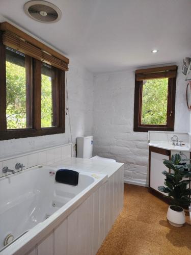 戴尔斯福特Daylesford - FROG HOLLOW ESTATE - The Homestead的白色的浴室设有浴缸和水槽。