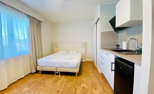 卢森堡阿拉米斯一室公寓公寓式酒店的小房间,配有床和水槽