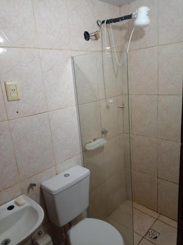 伊瓜苏港RESIDENCIAL LOS AMIGOS的带淋浴、卫生间和盥洗盆的浴室