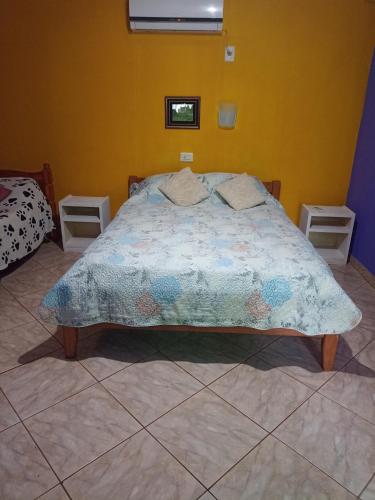 伊瓜苏港RESIDENCIAL LOS AMIGOS的一间卧室配有一张床和被子
