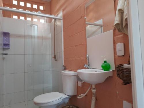 阿奎拉兹Pousada Alecrim的一间带卫生间和水槽的浴室
