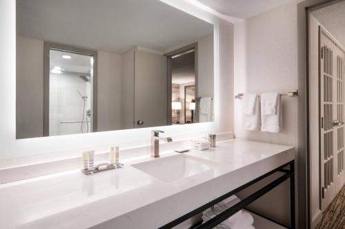 盐湖城盐湖城市中心城溪万豪酒店的一间带水槽和大镜子的浴室