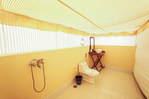 斋沙默尔Rajwada Desert Camp的带淋浴和卫生间的浴室