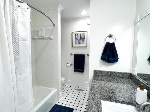 威尔明顿Modern 1BR apt in the heart of downtown Wilmington的白色的浴室设有浴缸和水槽。