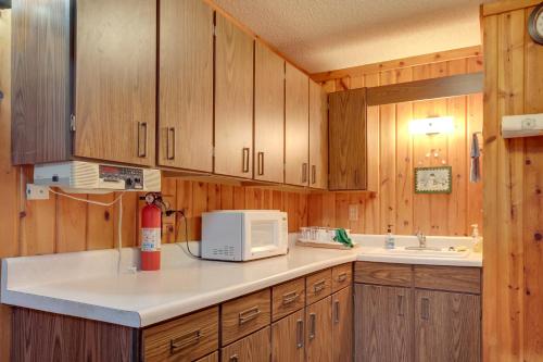 Iron RiverIron River Vacation Rental with Ski Slope Views!的一间带木制橱柜和微波炉的厨房