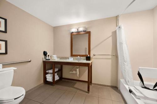 卡纳布Comfort Suites Kanab National Park Area的一间带水槽、卫生间和镜子的浴室