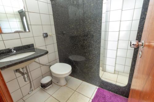 戈亚尼亚Hotel Terra Cedro In的浴室配有卫生间、盥洗盆和淋浴。