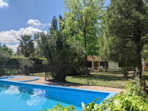 卢汉德库约Quinta Don Benito - Chacras de Coria-的一座树木繁茂的庭院内的游泳池