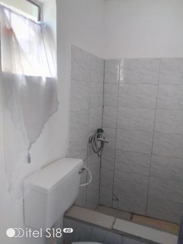 卢萨卡AKs的白色的浴室设有淋浴和卫生间