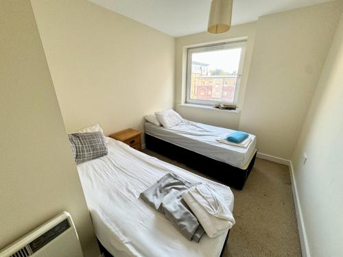 贝辛斯托克Elvetham Nest Guesthouse, Basingstoke的小型客房 - 带2张床和窗户