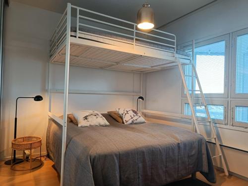 索特Syöte Panorama的一间卧室配有带梯子的双层床