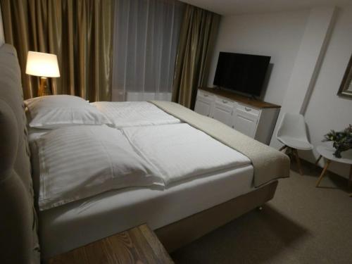 佩济诺克HOTEL GALERIA PEZINSKA BABA的酒店客房,配有床和电视