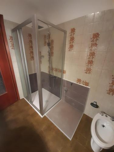奥斯塔Casa vacanze Gianluca的设有带卫生间的浴室内的淋浴间