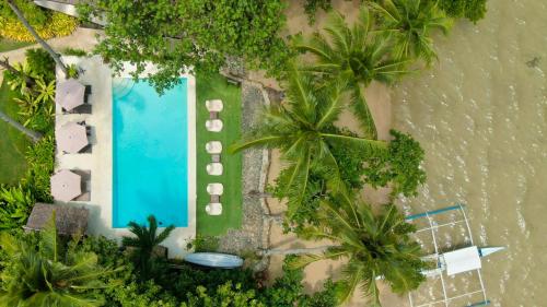 爱妮岛拉斯特弗龙蒂尔海滩度假酒店 - 仅限成人的享有游泳池和棕榈树的上方景色