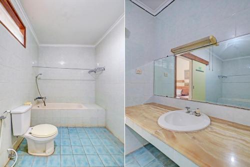 BanyubiruCapital O 93236 Hotel Hapel Negara的浴室设有水槽和卫生间,两幅图片
