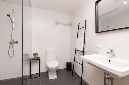塔林Orange Sipelga Balcony & Free Parking的白色的浴室设有水槽和卫生间。