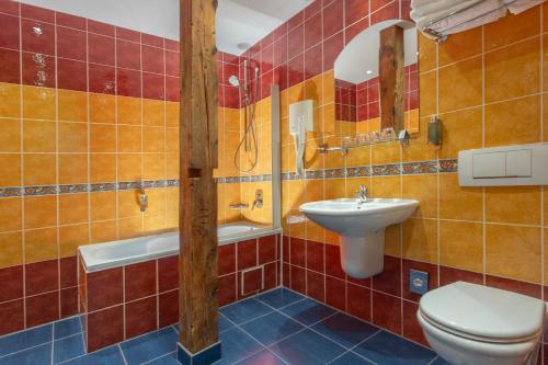 布拉格威廉酒店的一间带卫生间和水槽的浴室
